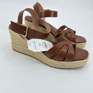 Time & Tru Women’s Espadrille Wedge Shoes Sandals Memory Foam Brown 7.5 NEW
